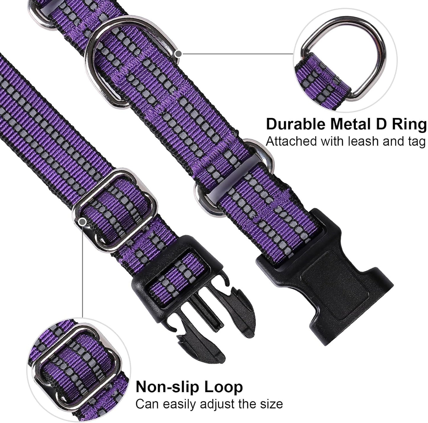 Martingale Dog Collar, Adjustable Nylon Reflective Collar with Quick Release Buckle, No Pull Dog Training Collars for Small Medium Large Dogs (Purple S)