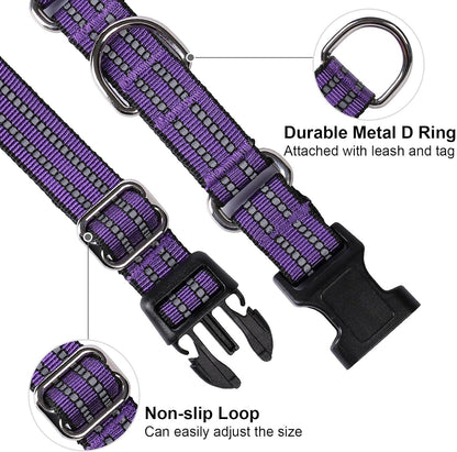 Martingale Dog Collar, Adjustable Nylon Reflective Collar with Quick Release Buckle, No Pull Dog Training Collars for Small Medium Large Dogs (Purple S)