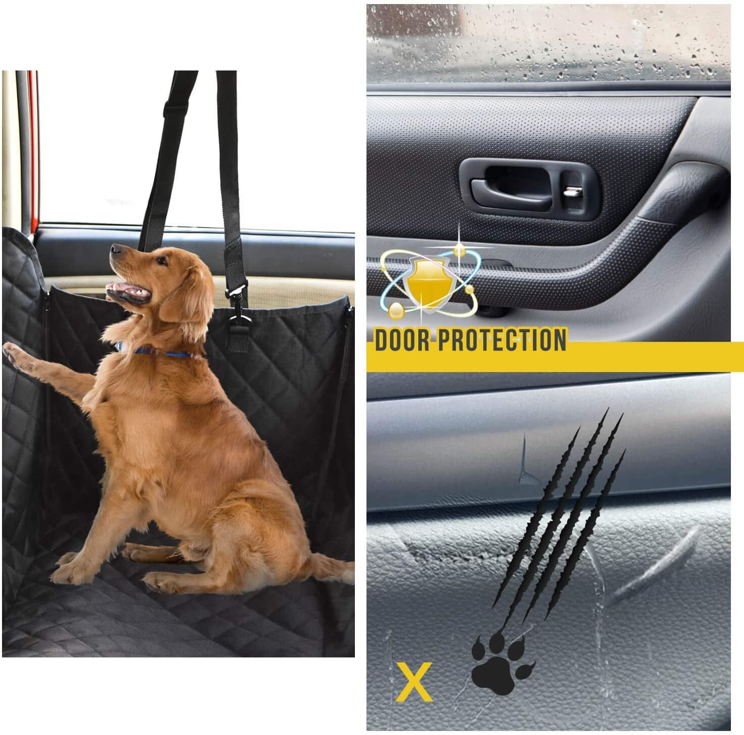 Dog Car Seat Cover for Back Seat, 100% Waterproof Back Seat Pet Cover for Dogs with Mesh Window, Scratch Prevent Antinslip Dog Hammock for Car