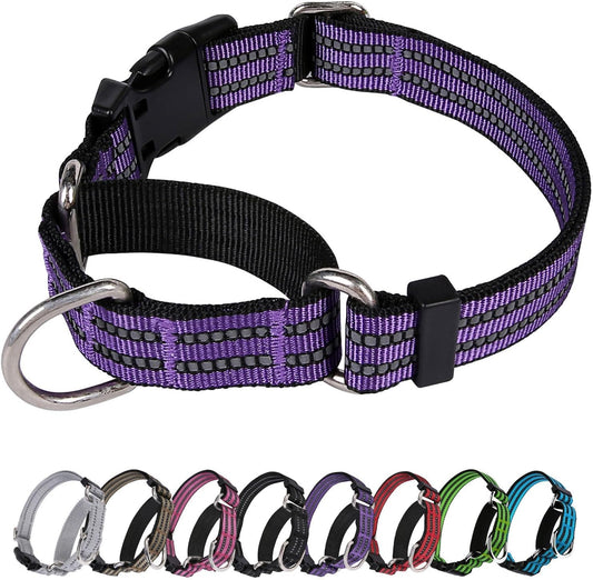 Martingale Dog Collar, Adjustable Nylon Reflective Collar with Quick Release Buckle, No Pull Dog Training Collars for Small Medium Large Dogs (Purple S)